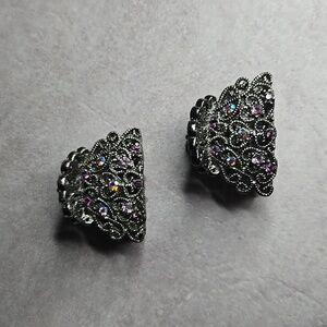 Small Set of 2 Silver Rhinestone Jaw Hair Claw Clips